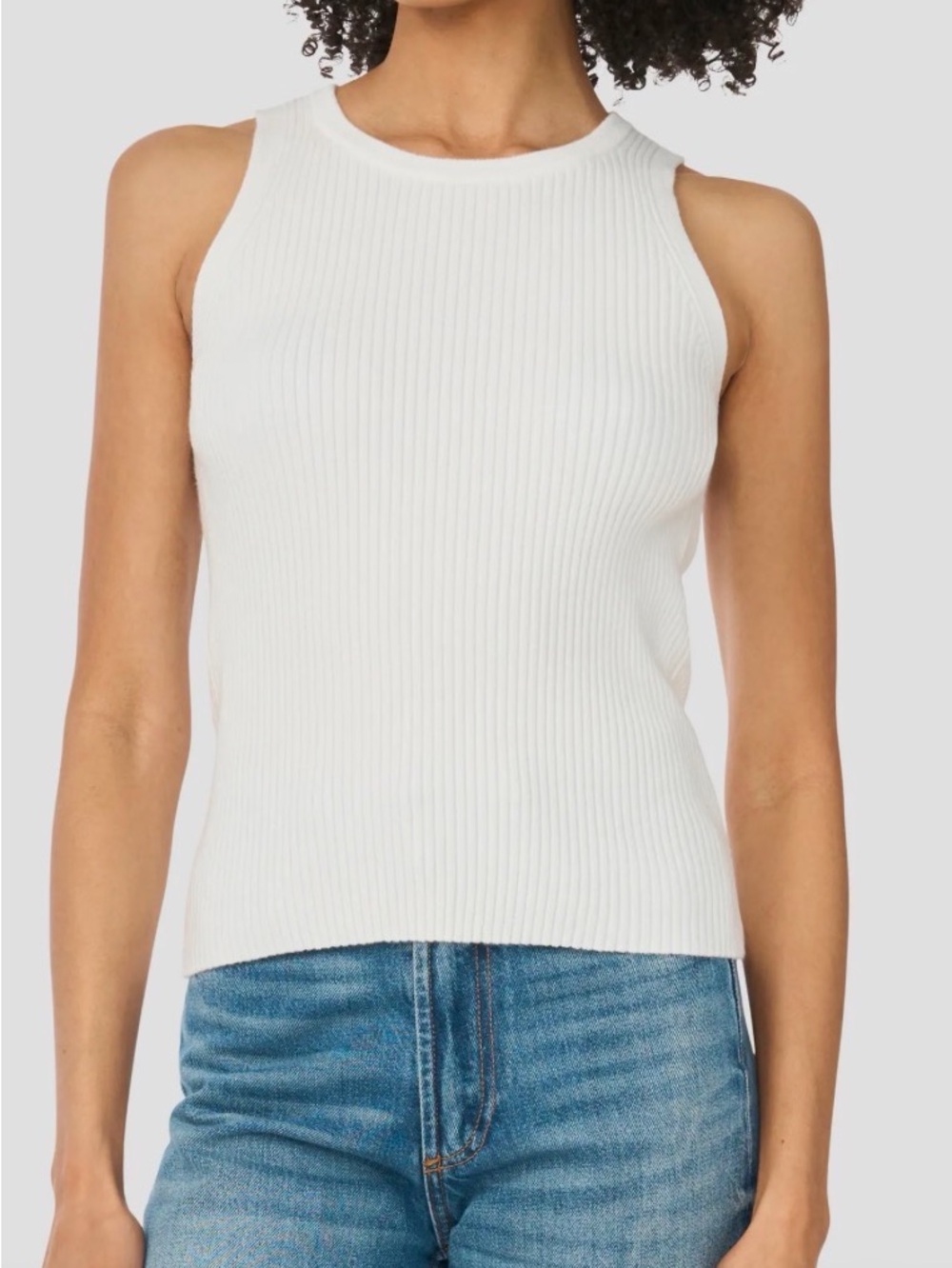 Parker White Ribbed Sleeveless Knit Tank